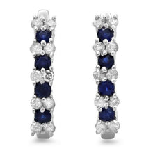 Sri Lankan Sapphire Diamond Ladies Hoop Earring White Gold 14K 6 Ct.
