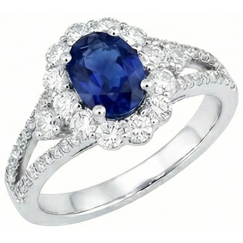 Sri Lankan Sapphire Natural Earth Mined Diamond Ring 2.05 Carats White Gold 14K Jewellery