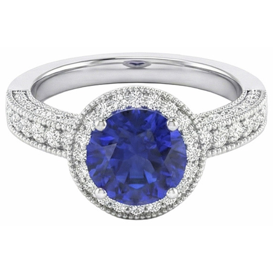 Sri Lankan Sapphire Natural Earth Mined DIAMOND ( NOT LAB GROWN ) Ring White Gold 3.05 Carats Vintage Style