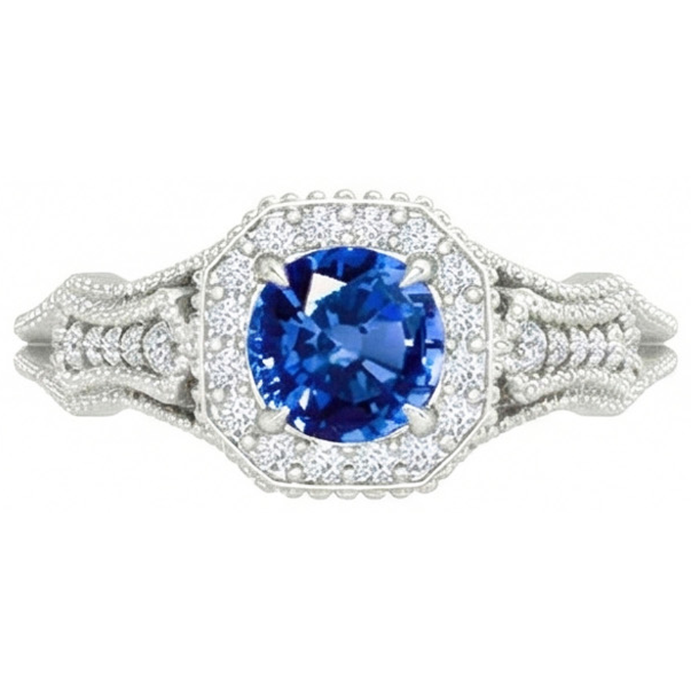 Sri Lankan Sapphire Natural Earth Mined Diamonds 2 Ct Anniversary Ring White Gold 14K New