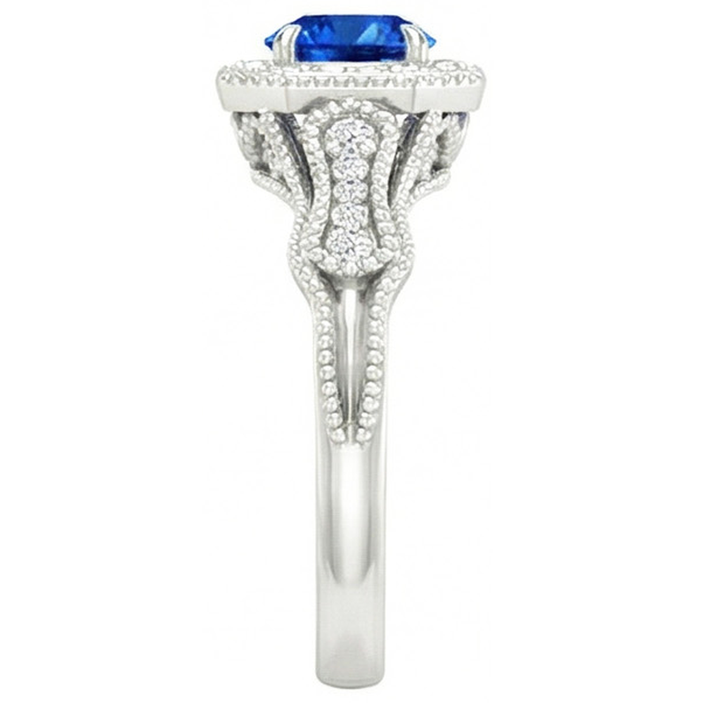 Sri Lankan Sapphire Natural Earth Mined Diamonds 2 Ct Anniversary Ring White Gold 14K New