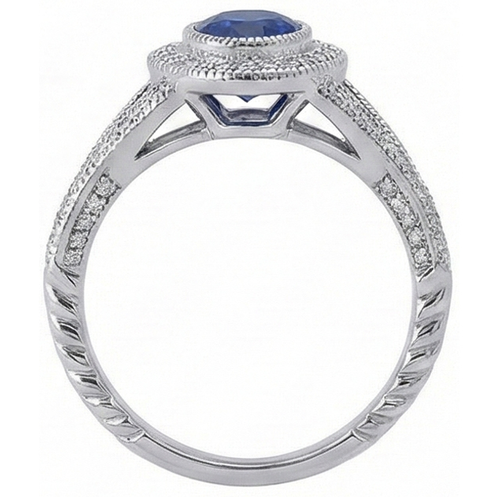 Sri Lankan Sapphire Natural Earth Mined Diamonds White Gold Anniversary Ring 3.51 Ct.