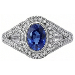 Sri Lankan Sapphire Natural Earth Mined Diamonds White Gold Anniversary Ring 3.51 Ct.