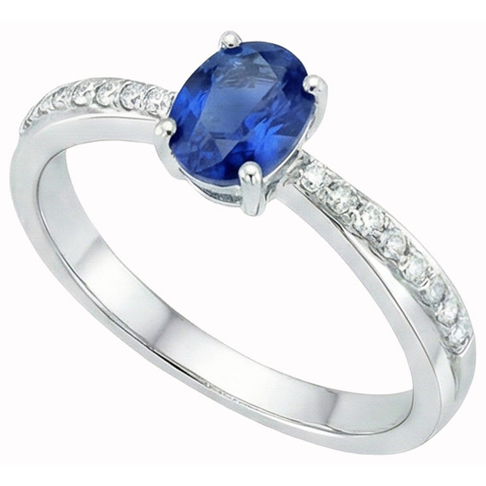 Sri Lankan Sapphire Oval Cut With Round Natural Earth Mined DIAMOND ( NOT LAB GROWN )s Ring 2.30 Ct