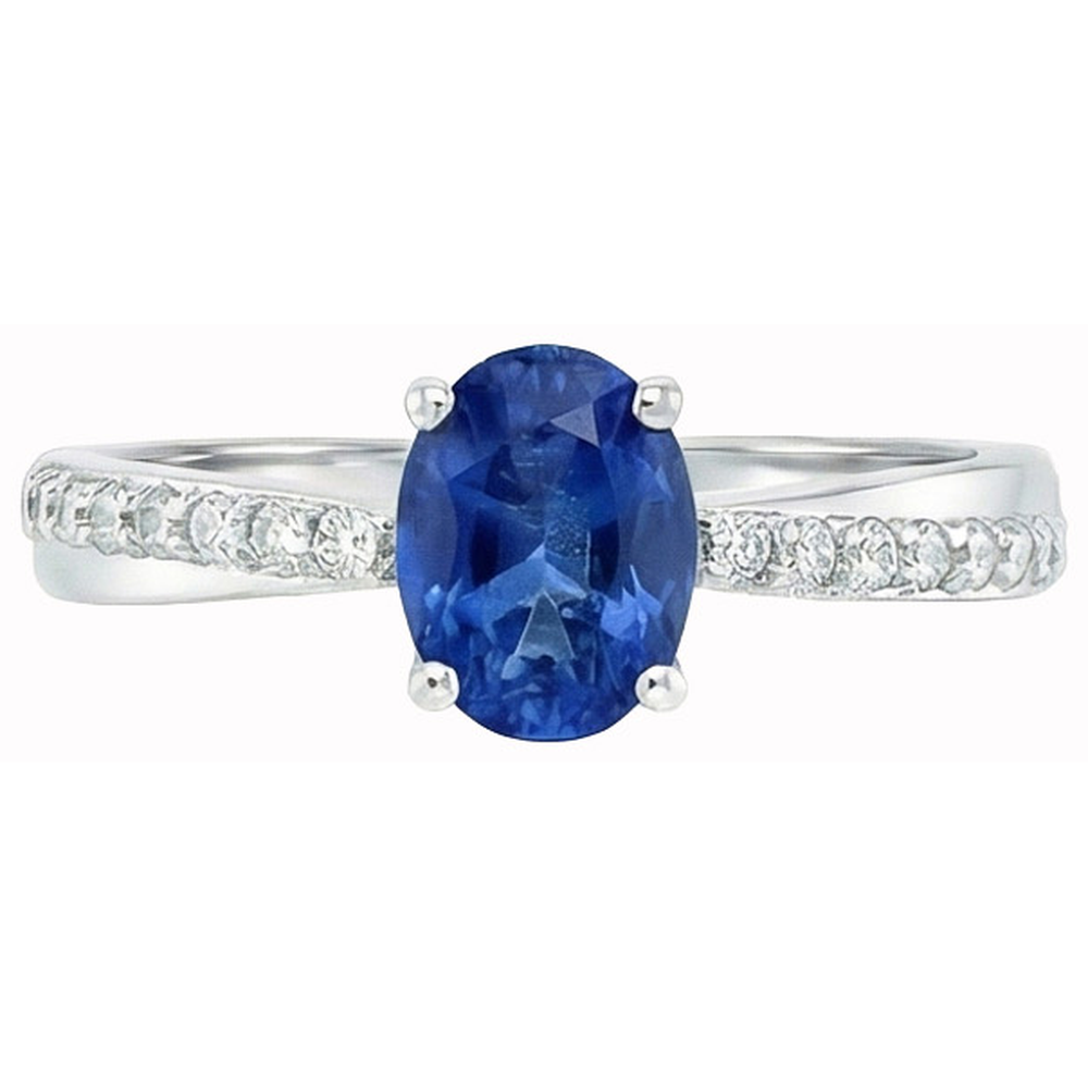 Sri Lankan Sapphire Oval Cut With Round Natural Earth Mined DIAMOND ( NOT LAB GROWN )s Ring 2.30 Ct