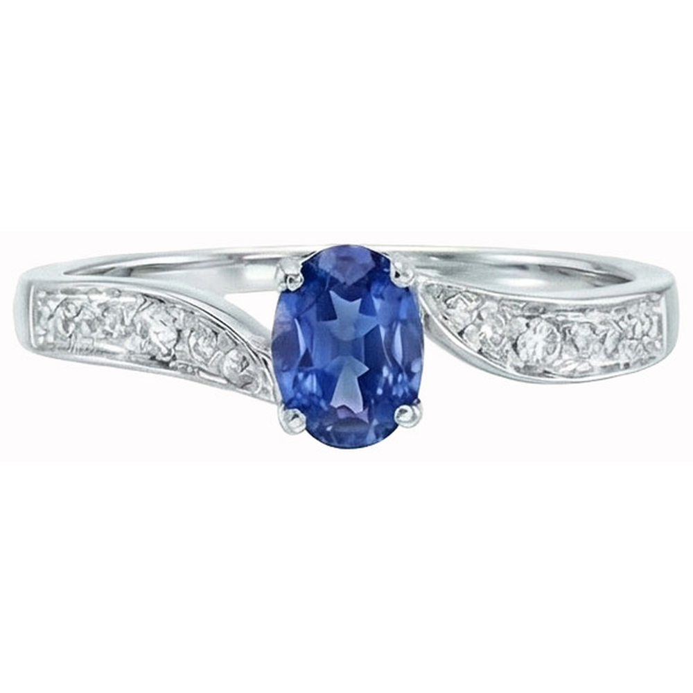 Sri Lankan Sapphire Oval Natural Earth Mined DIAMOND ( NOT LAB GROWN ) Promise Ring White Gold 14K