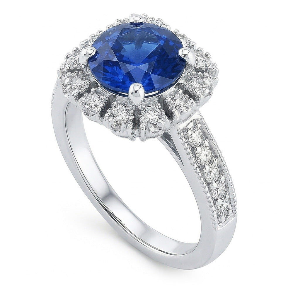 natural round sapphire 3.20ct ring side angle