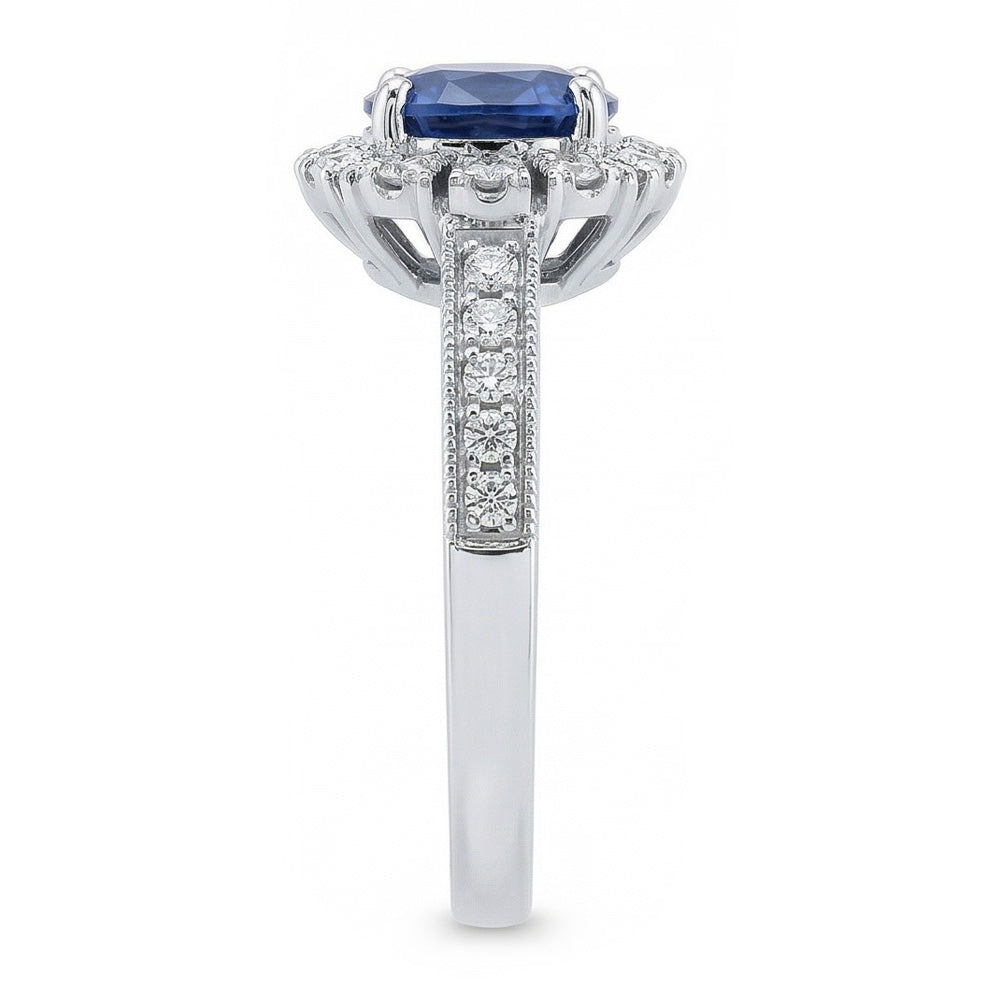 natural round sapphire 3.20ct ring profile view