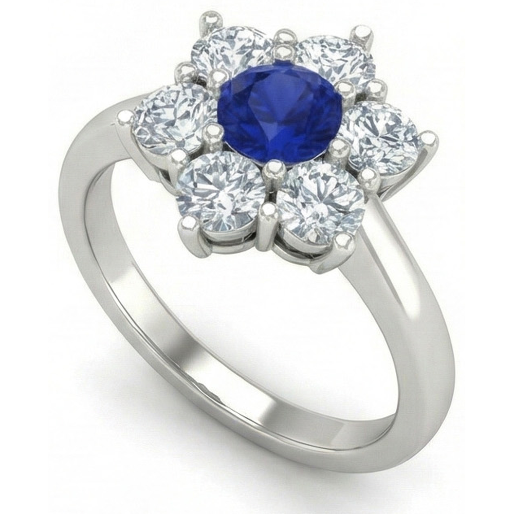 Sri Lankan Sapphire Round Natural Earth Mined DIAMOND ( NOT LAB GROWN ) Ring 4 Carats White Gold 14K