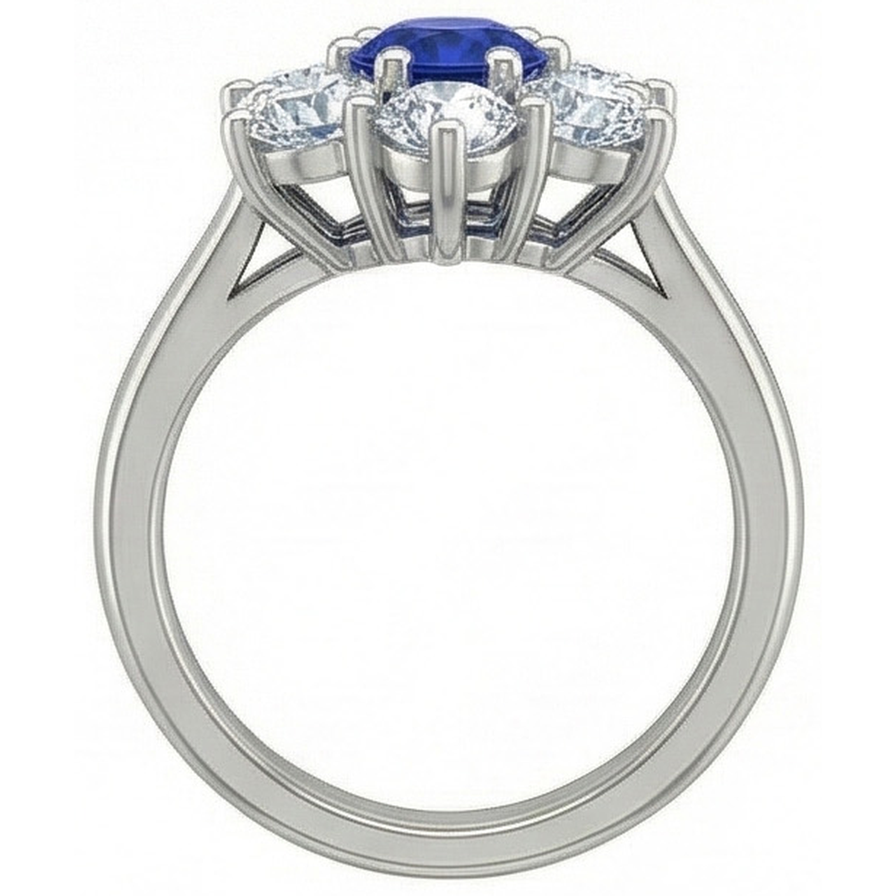 Sri Lankan Sapphire Round Natural Earth Mined DIAMOND ( NOT LAB GROWN ) Ring 4 Carats White Gold 14K