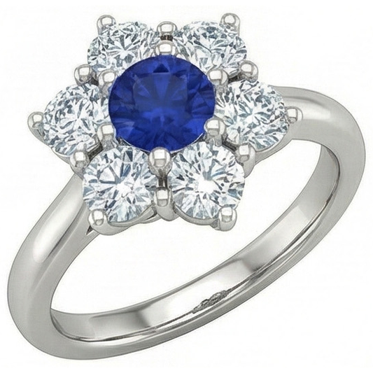 Sri Lankan Sapphire Round Natural Earth Mined DIAMOND ( NOT LAB GROWN ) Ring 4 Carats White Gold 14K