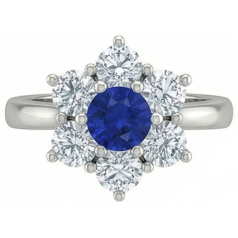 Sri Lankan Sapphire Round Natural Earth Mined DIAMOND ( NOT LAB GROWN ) Ring 4 Carats White Gold 14K