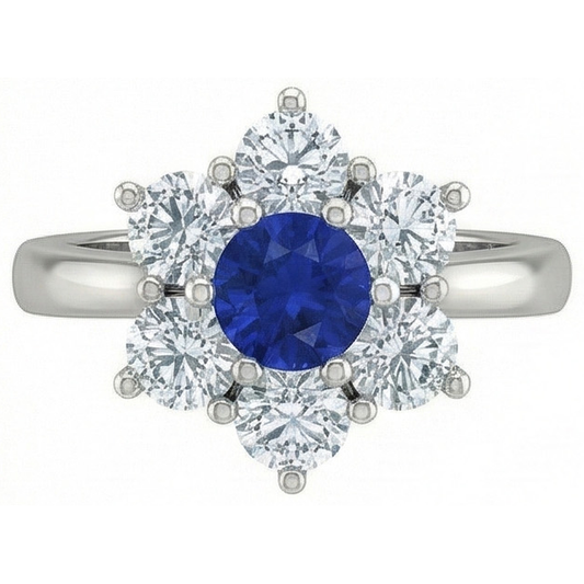 Sri Lankan Sapphire Round Natural Earth Mined DIAMOND ( NOT LAB GROWN ) Ring 4 Carats White Gold 14K