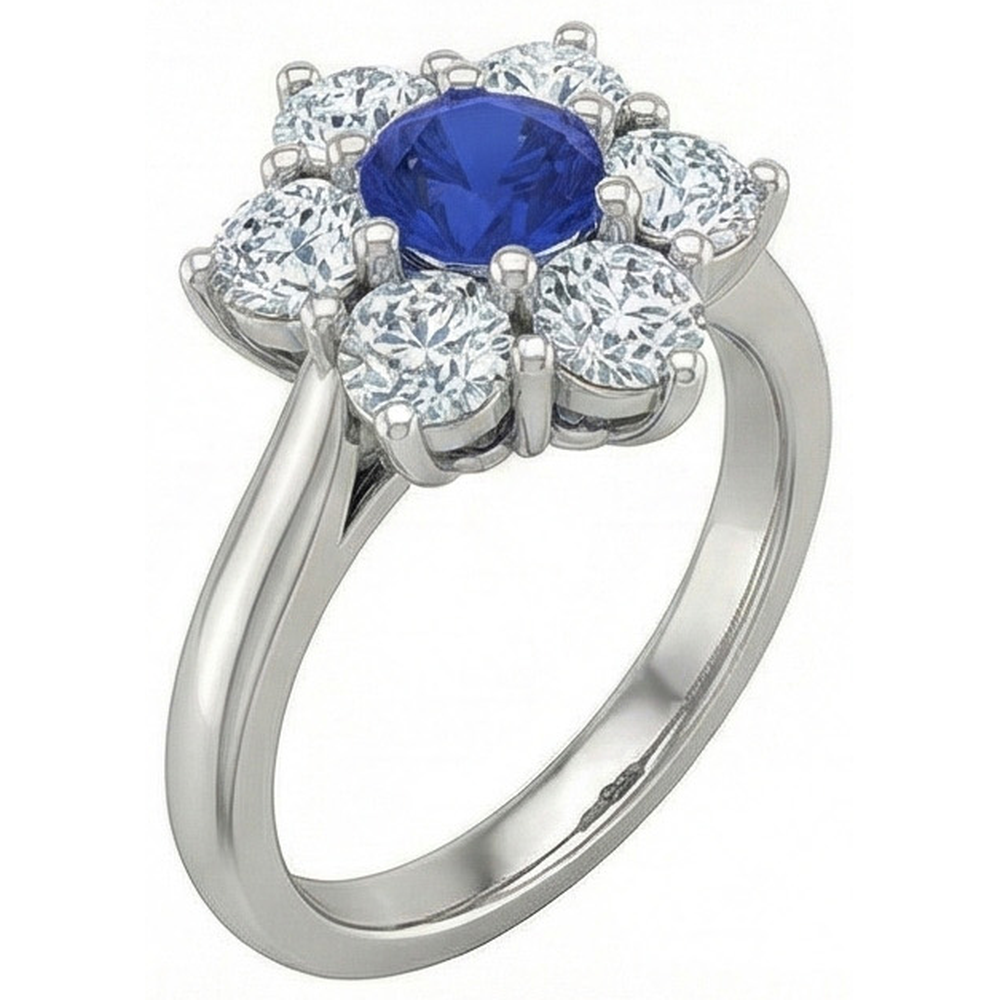 Sri Lankan Sapphire Round Natural Earth Mined DIAMOND ( NOT LAB GROWN ) Ring 4 Carats White Gold 14K