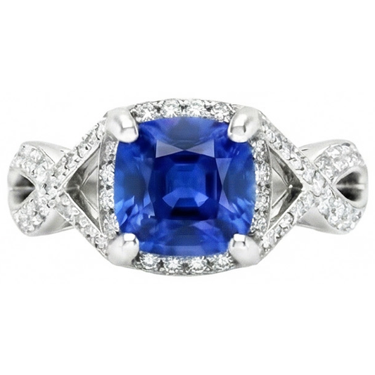 Sri Lankan Sapphire With Natural Earth Mined Diamond 4.50 Ct Wedding Ring White Gold 14K