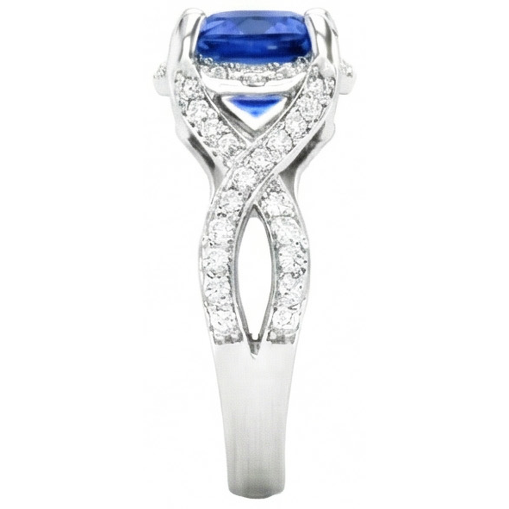 Sri Lankan Sapphire With Natural Earth Mined Diamond 4.50 Ct Wedding Ring White Gold 14K