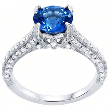 Sri Lankan Sapphire With Natural Earth Mined DIAMOND ( NOT LAB GROWN )s Round Cut Ring 4.50 Ct
