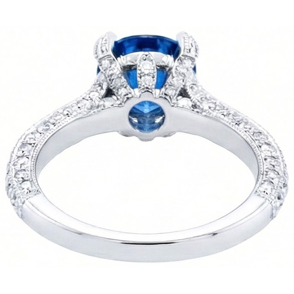 Sri Lankan Sapphire With Natural Earth Mined DIAMOND ( NOT LAB GROWN )s Round Cut Ring 4.50 Ct