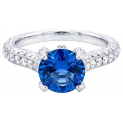 Sri Lankan Sapphire With Natural Earth Mined DIAMOND ( NOT LAB GROWN )s Round Cut Ring 4.50 Ct