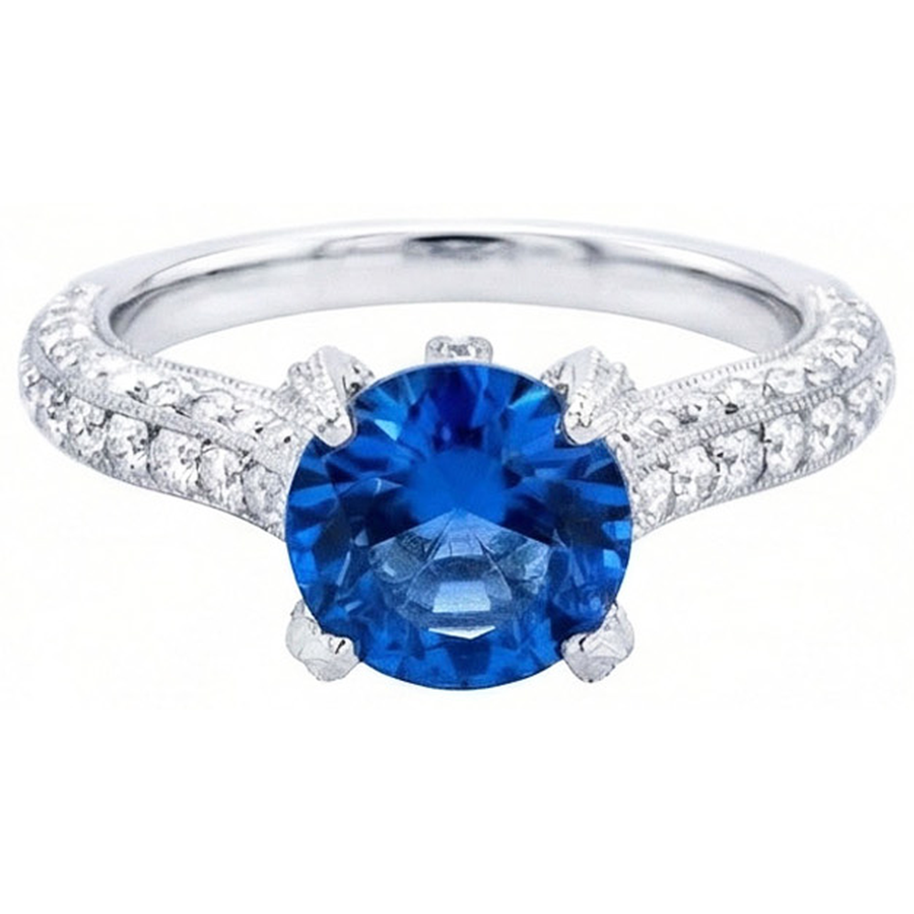 Sri Lankan Sapphire With Natural Earth Mined DIAMOND ( NOT LAB GROWN )s Round Cut Ring 4.50 Ct