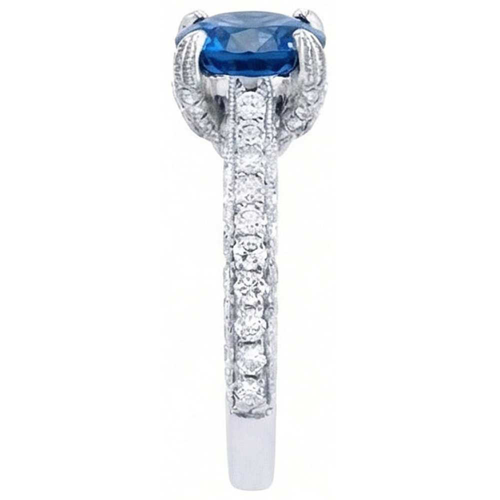 Sri Lankan Sapphire With Natural Earth Mined DIAMOND ( NOT LAB GROWN )s Round Cut Ring 4.50 Ct