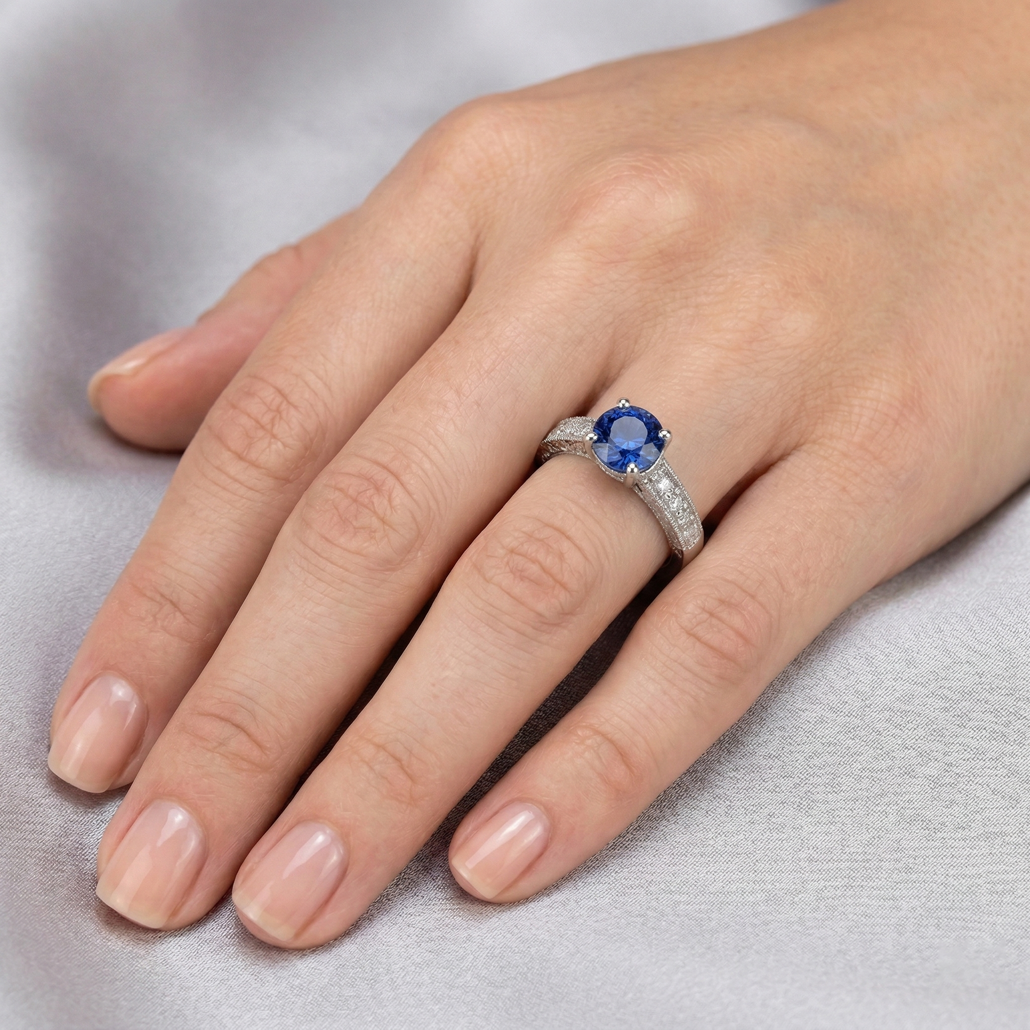 Sri Lanka Blue Gems Natural Earth Mined DIAMOND ( NOT LAB GROWN ) Ring