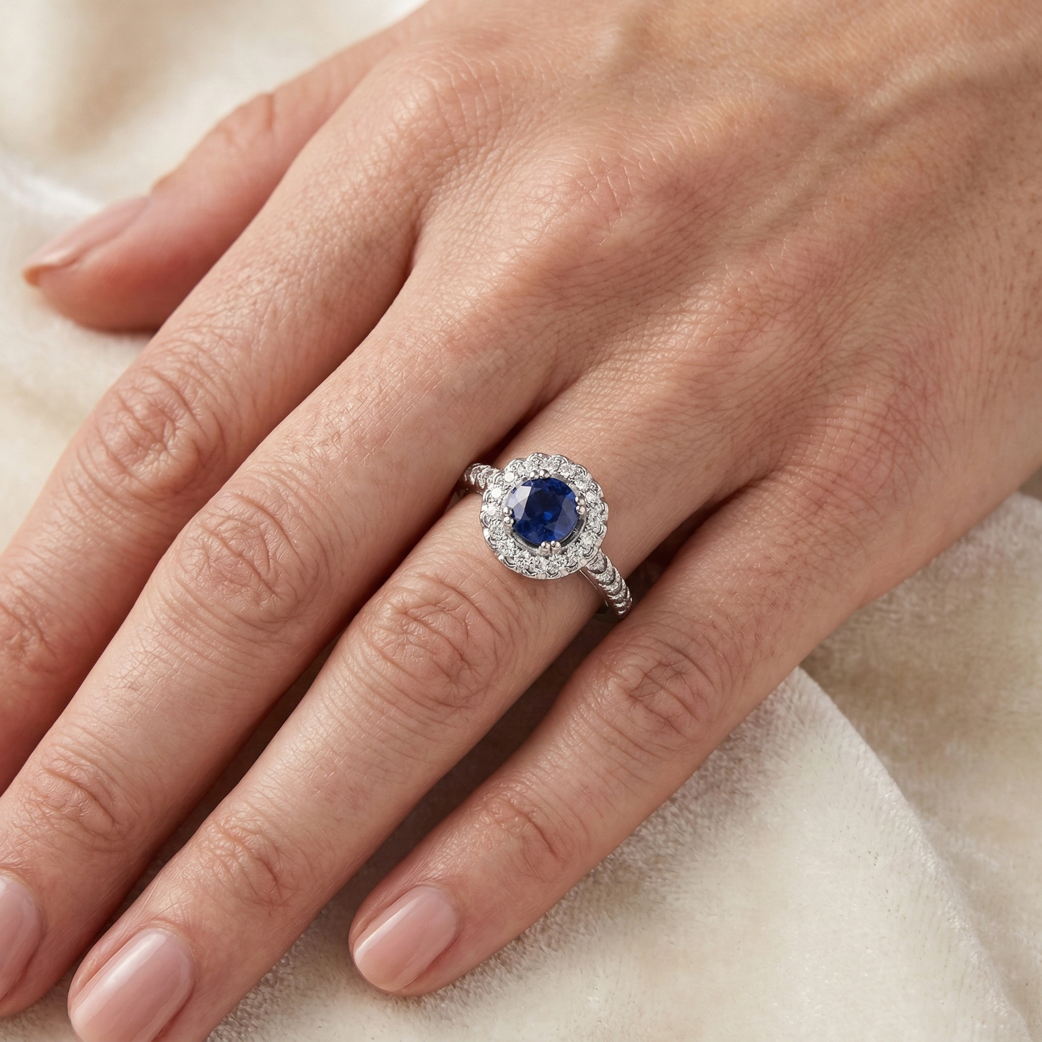 Sri Lanka Blue Sapphire And Natural Earth Mined DIAMOND ( NOT LAB GROWN ) Ring White Gold 1.60 Ct