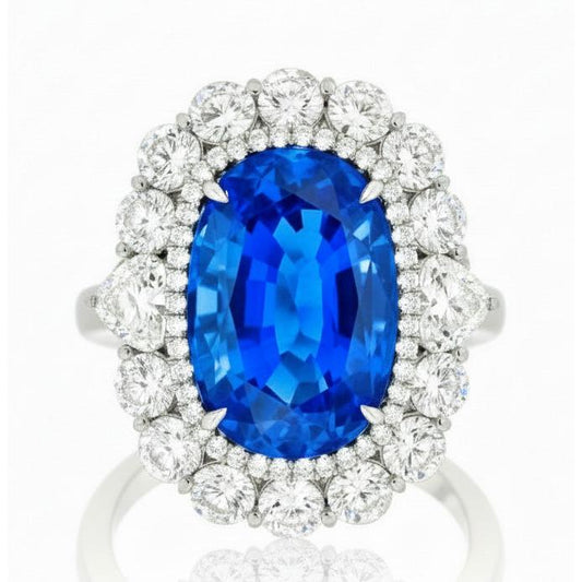 Sri Lanka Blue Sapphire Natural Earth Mined DIAMOND ( NOT LAB GROWN ) 8.25 Ct Ring Gold White 14K