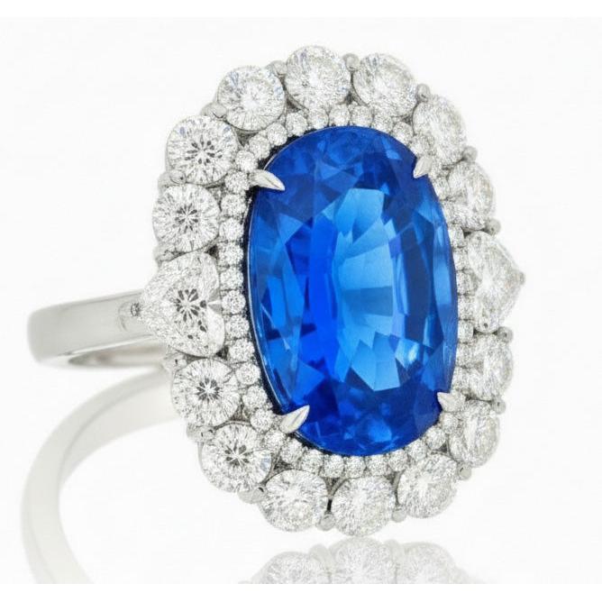 Sri Lanka Blue Sapphire Natural Earth Mined DIAMOND ( NOT LAB GROWN ) 8.25 Ct Ring Gold White 14K