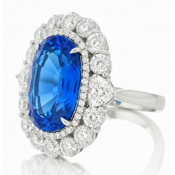 Sri Lanka Blue Sapphire Natural Earth Mined DIAMOND ( NOT LAB GROWN ) 8.25 Ct Ring Gold White 14K