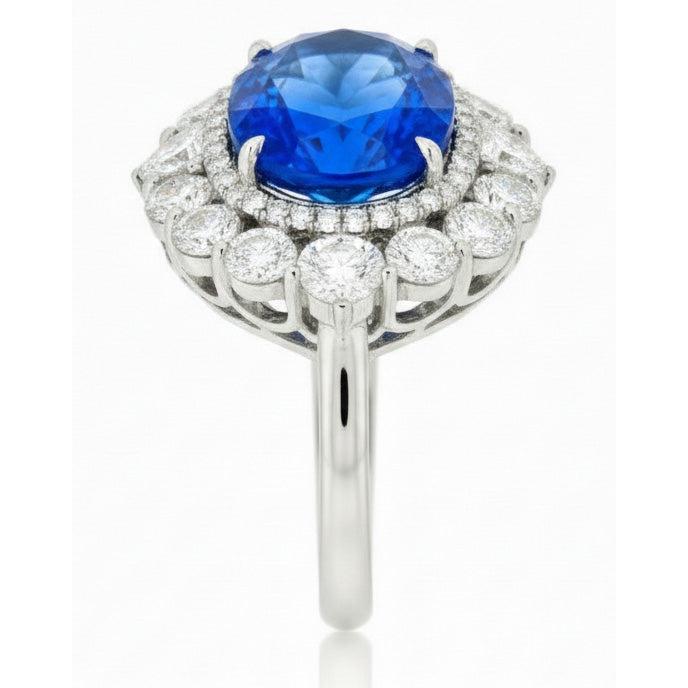 Sri Lanka Blue Sapphire Natural Earth Mined DIAMOND ( NOT LAB GROWN ) 8.25 Ct Ring Gold White 14K