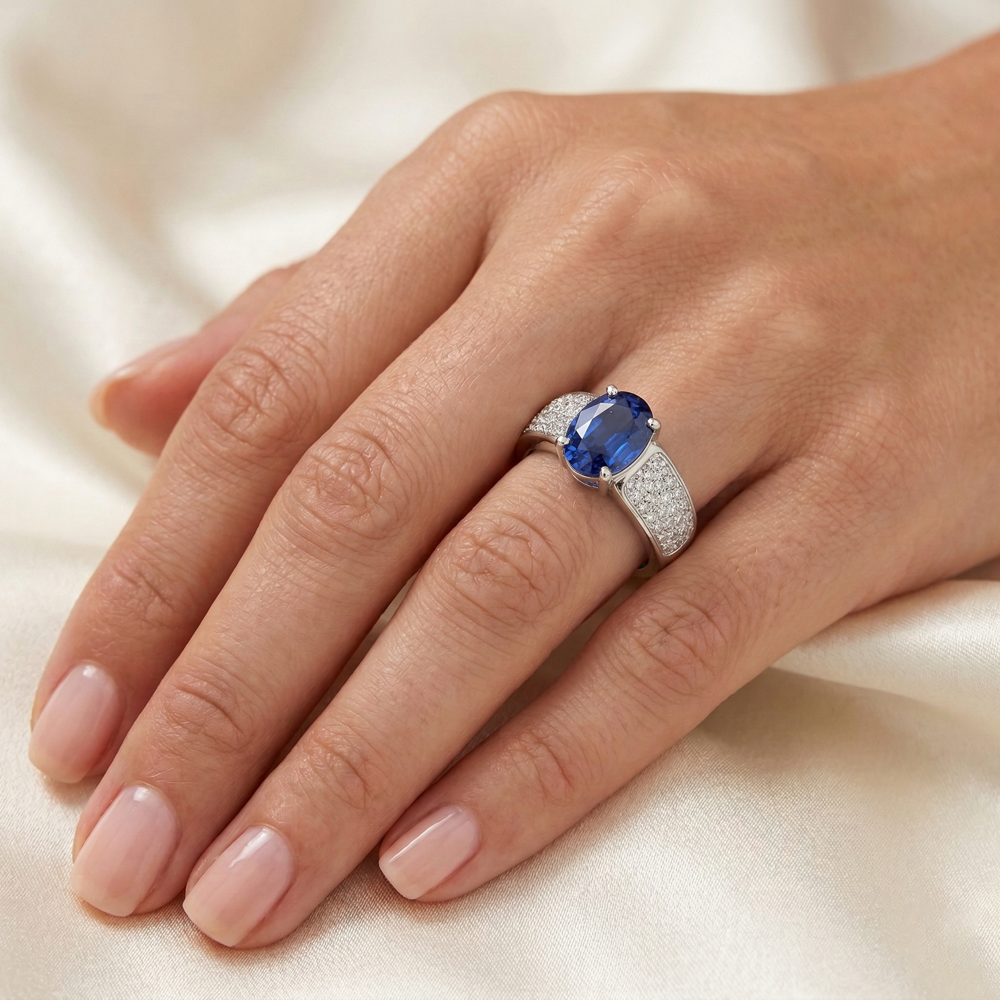 Sri Lanka Blue Sapphire Round Natural Earth Mined DIAMOND ( NOT LAB GROWN )s Ring White Gold 4.40 Carats