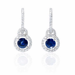 Sri Lanka Sapphire And Diamond Dangle Earrings White Gold 14K