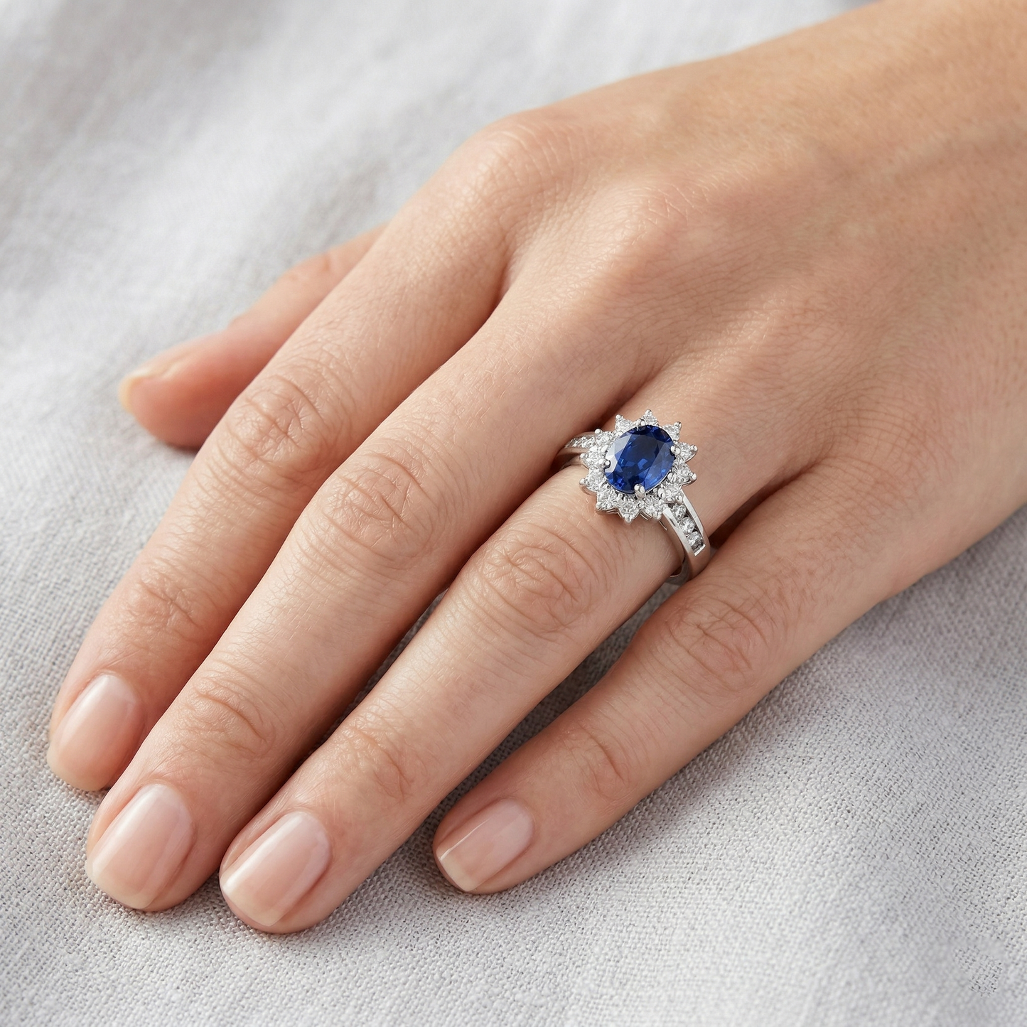 Sri Lanka Sapphire And Natural Earth Mined DIAMOND ( NOT LAB GROWN )s Round Cut Ring 3.80 Ct White Gold