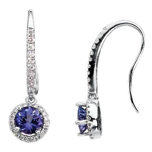 Sri Lankan Sapphire And Diamond Earrings 14K White Gold