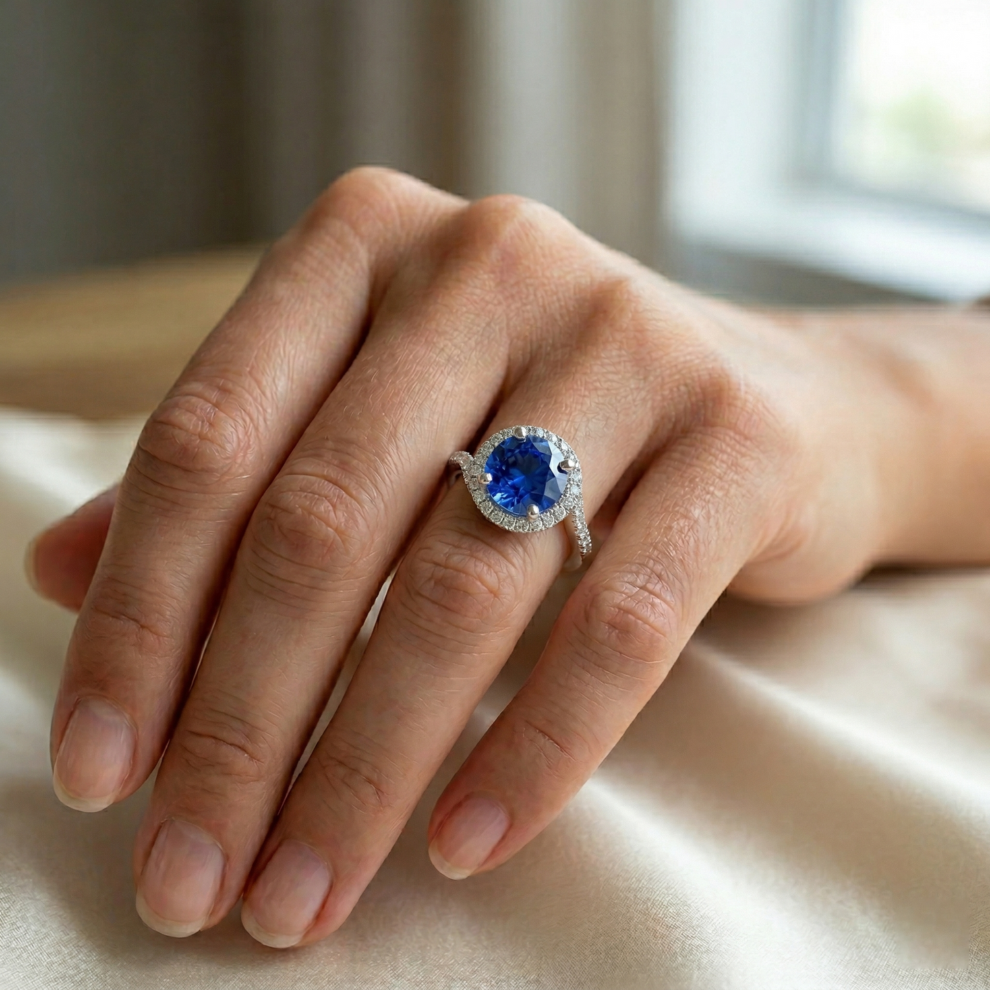 Sri Lankan Sapphire And Natural Earth Mined DIAMOND ( NOT LAB GROWN ) Stackable Ring 2.50 Ct. White Gold 14K