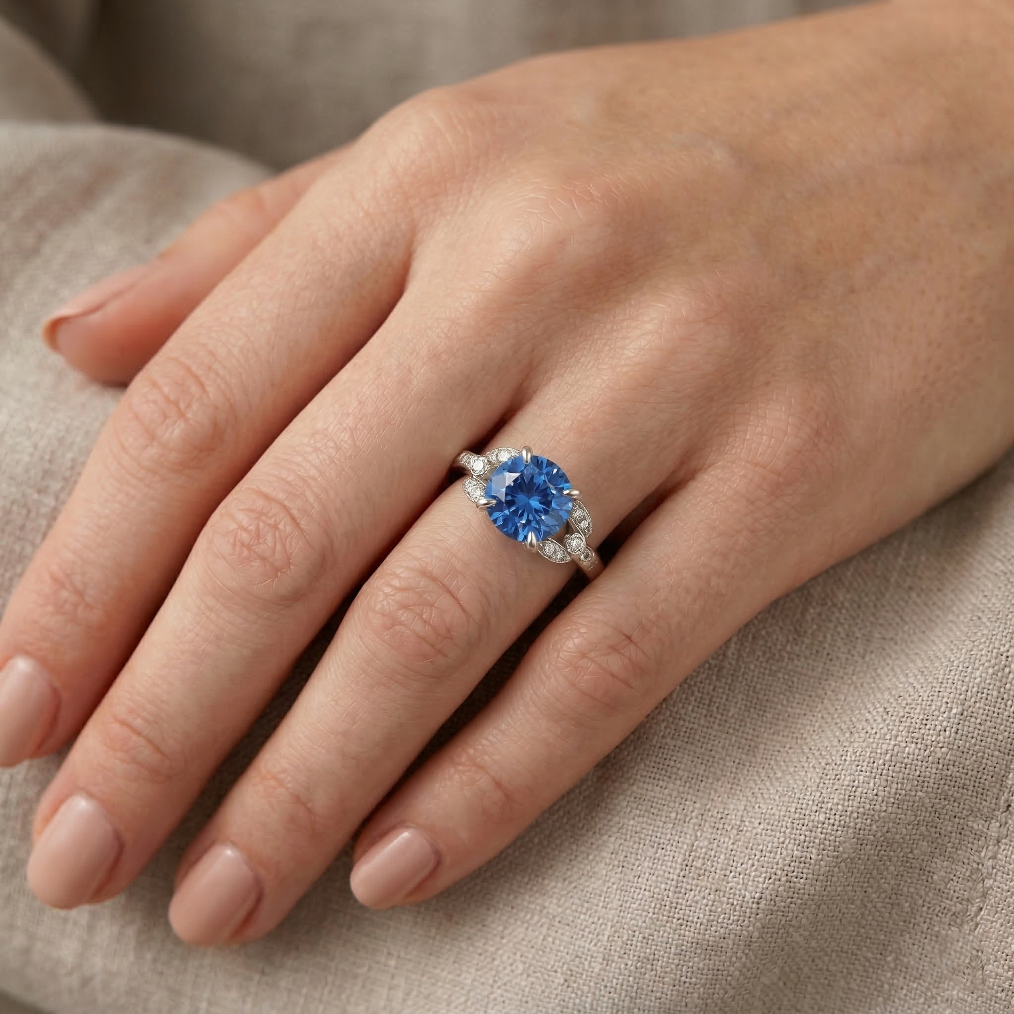 Sri Lankan Sapphire And Natural Earth Mined DIAMOND ( NOT LAB GROWN )s 2.90 Carats Ring White Gold 14K