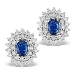 Sri Lankan Sapphire Round Diamond Stud Earring Gold White