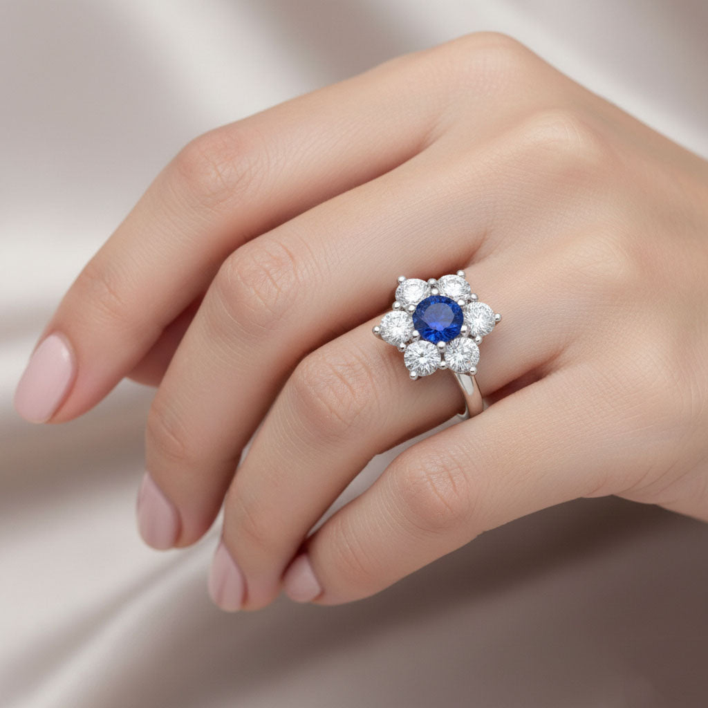 Sri Lankan Sapphire Round Natural Earth Mined DIAMOND ( NOT LAB GROWN ) Ring 4 Carats White Gold 14K