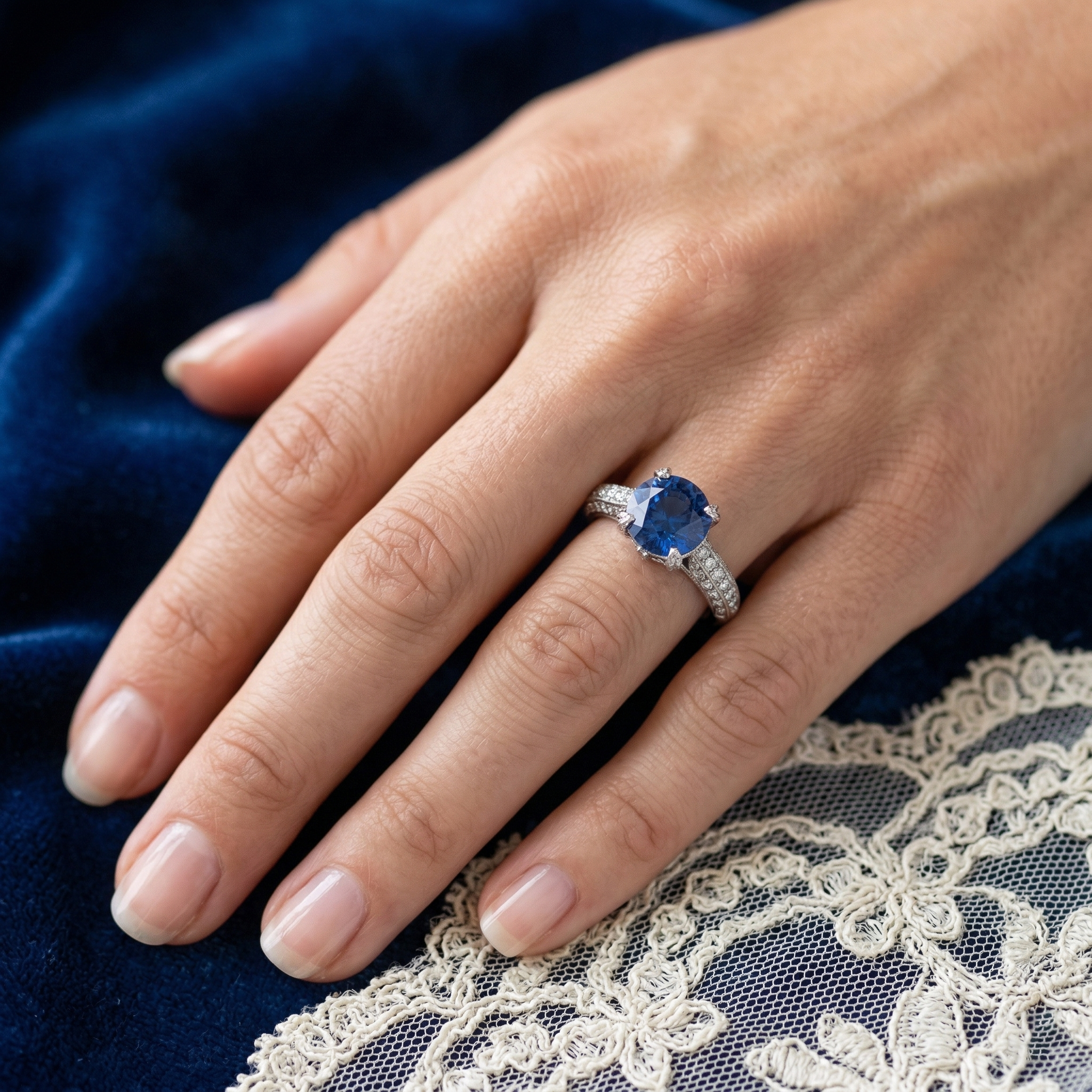 Sri Lankan Sapphire With Natural Earth Mined DIAMOND ( NOT LAB GROWN )s Round Cut Ring 4.50 Ct