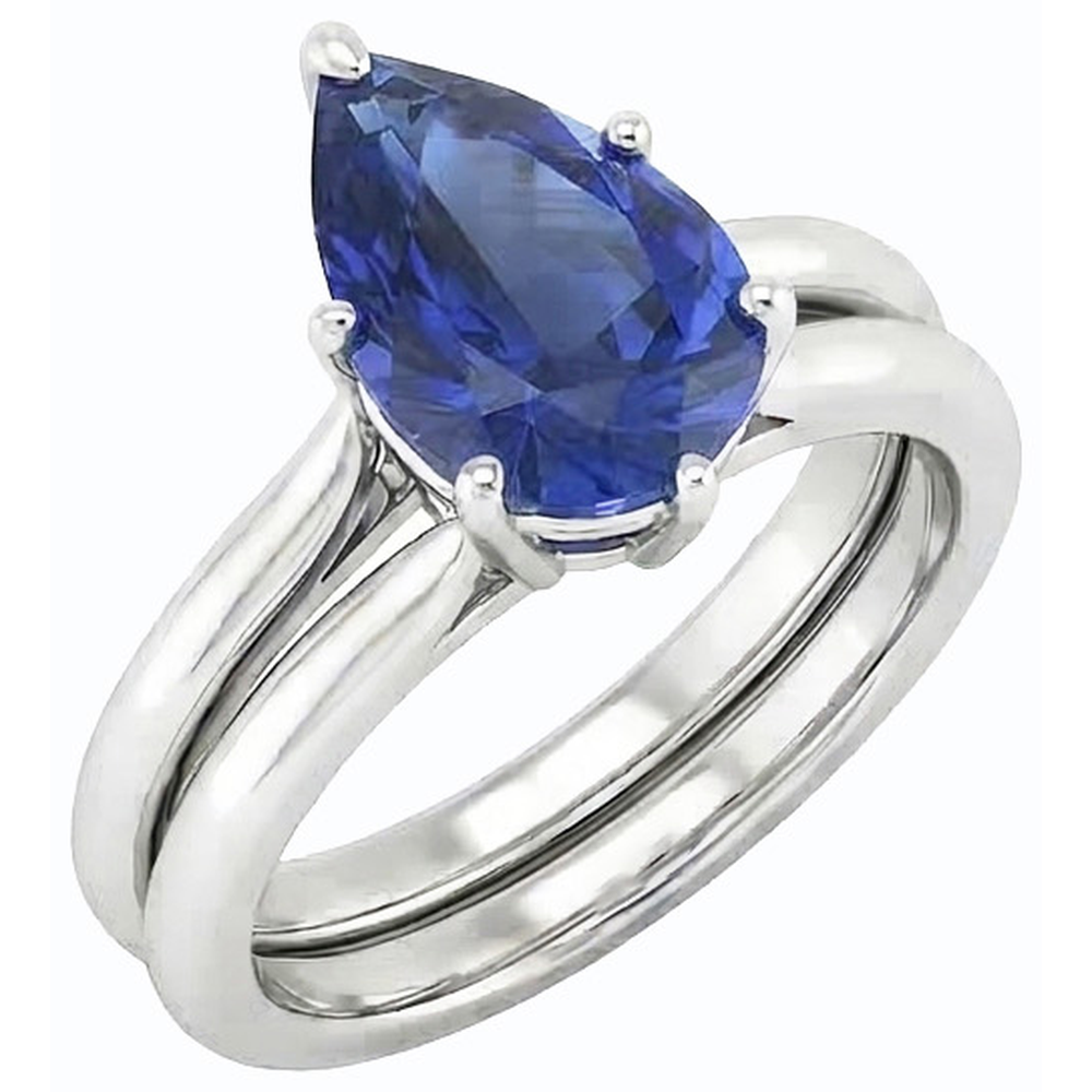 natural pear sapphire 2ct ring close up detail