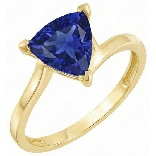 Srilanka Sapphire Solitaire Trillion Shaped Ring 1 Carat Yellow Gold