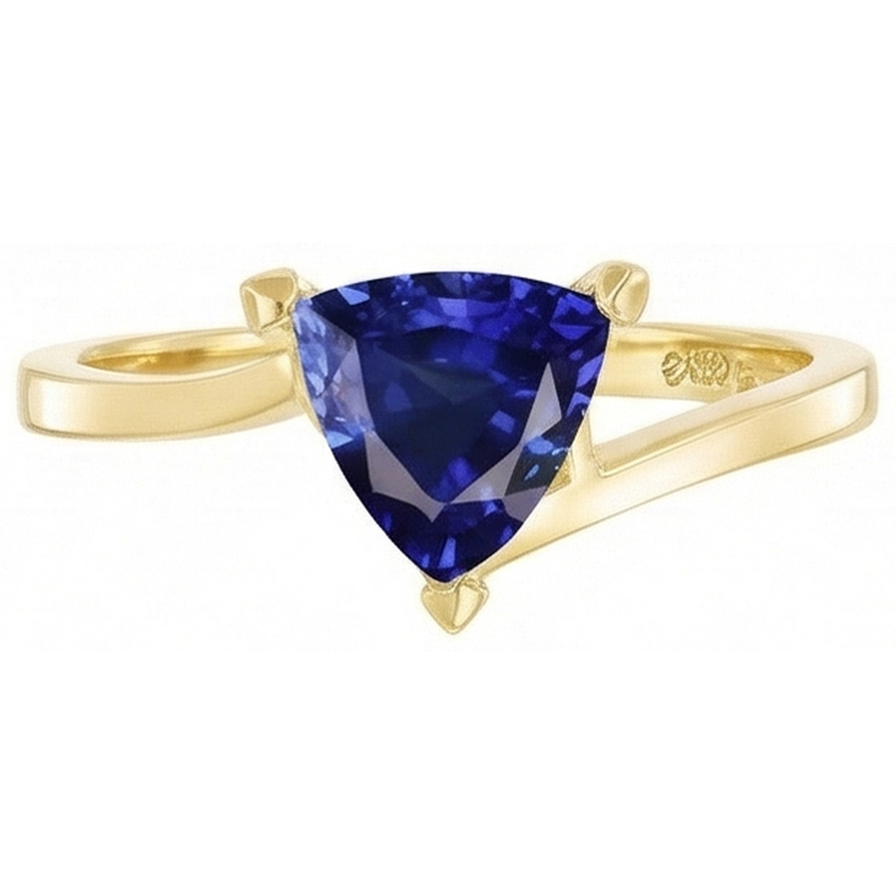 Srilanka Sapphire Solitaire Trillion Shaped Ring 1 Carat Yellow Gold