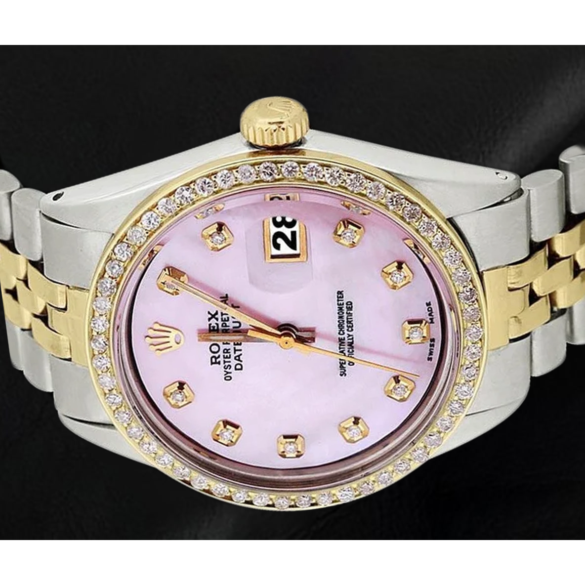 Ss Gold Jubilee Bracelet & Dj Rolex Pink Natural Earth Mined Diamond Dial Bezel Watch QUICK SET
