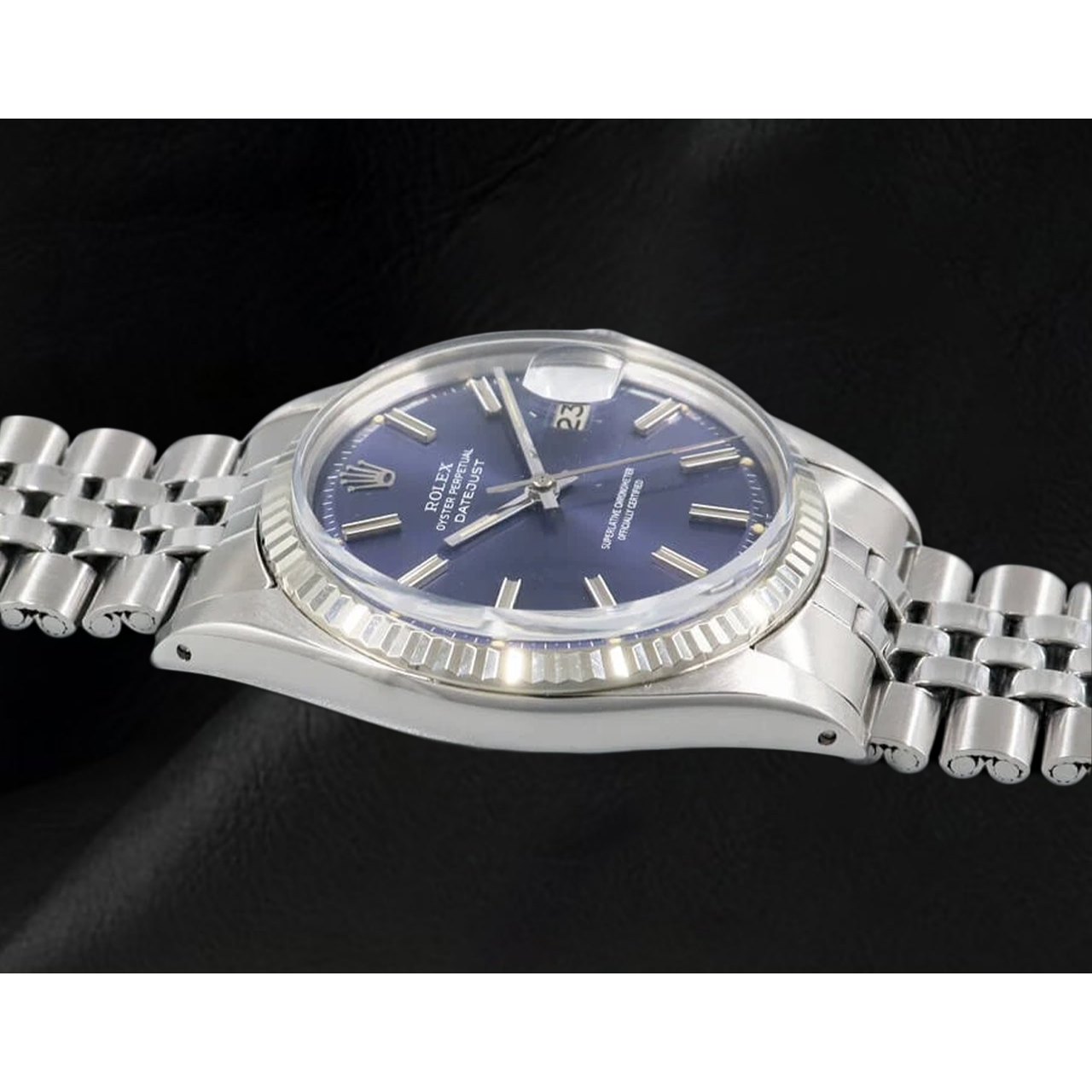 Ss Jubilee Rolex Datejust Men Watch Blue Stick Dial Fluted Bezel QUICK SET