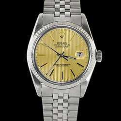 Ss Champagne Stick Dial Fluted Bezel Datejust Rolex Men Watch QUICK SET