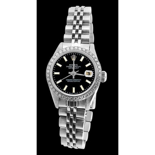 Ss Jubilee Bracelet Black Stick Dial Diamond Bezel Rolex Watch