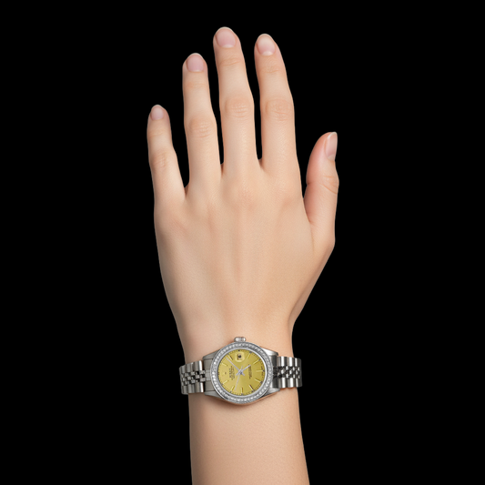 Ss Date Just Champagne Stick Dial Rolex Women Watch Jubilee P1