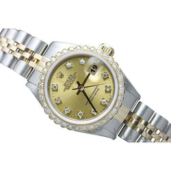 Ss & Gold Bracelet Rolex Datejust Watch Champagne Natural Earth Mined Diamond Bezel