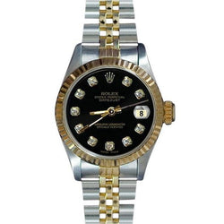 Ss & Gold Fluted Datejust Ladies Watch Black Diamond Dial Rolex